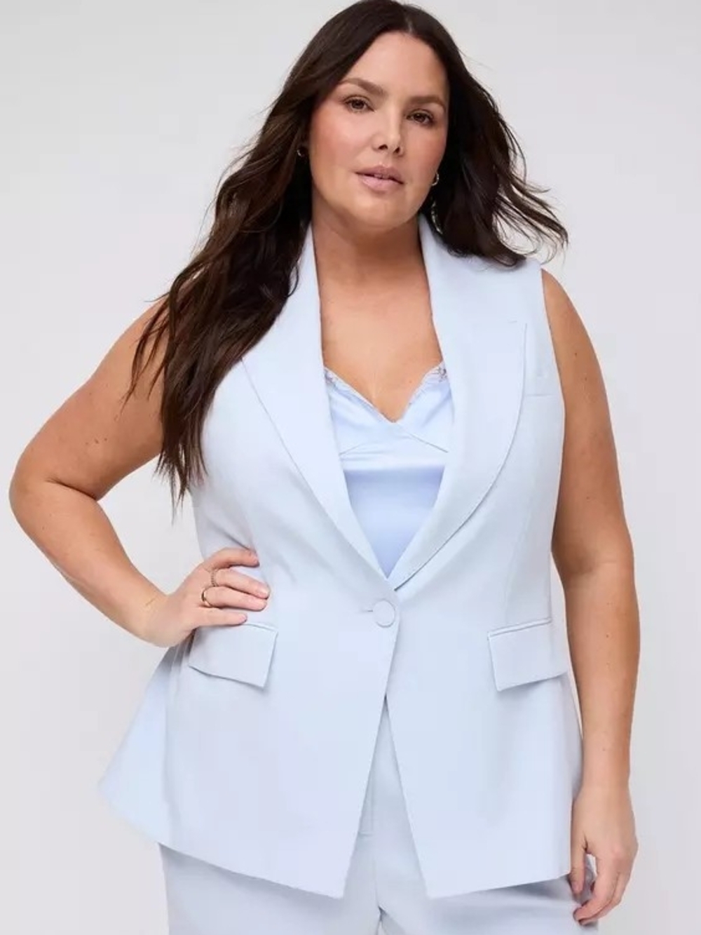 Torrid Studio Sleeveless Suit Jacket - Light Blue